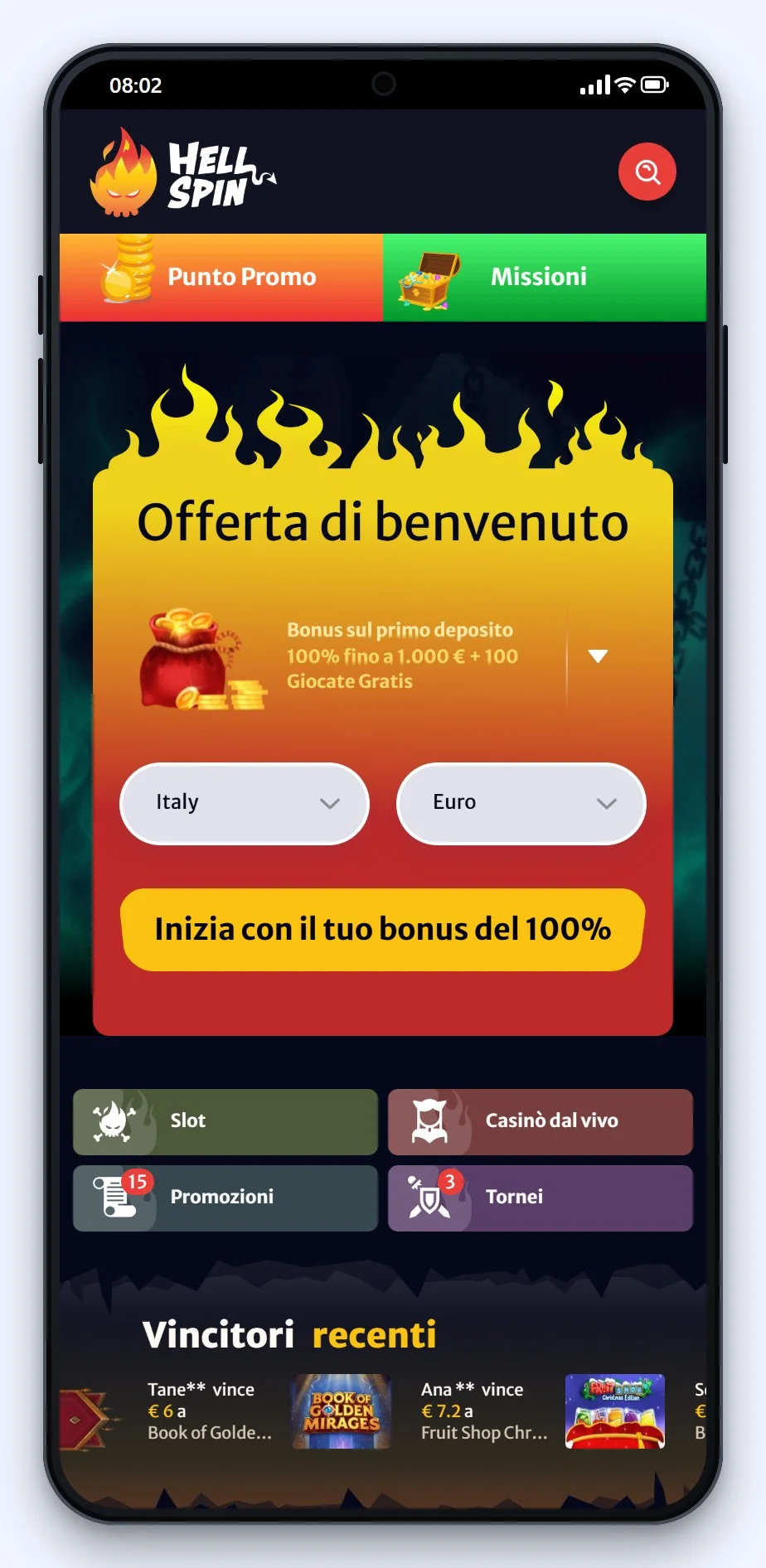 la lobby mobile di HellSpin nella guida ai apple pay casino