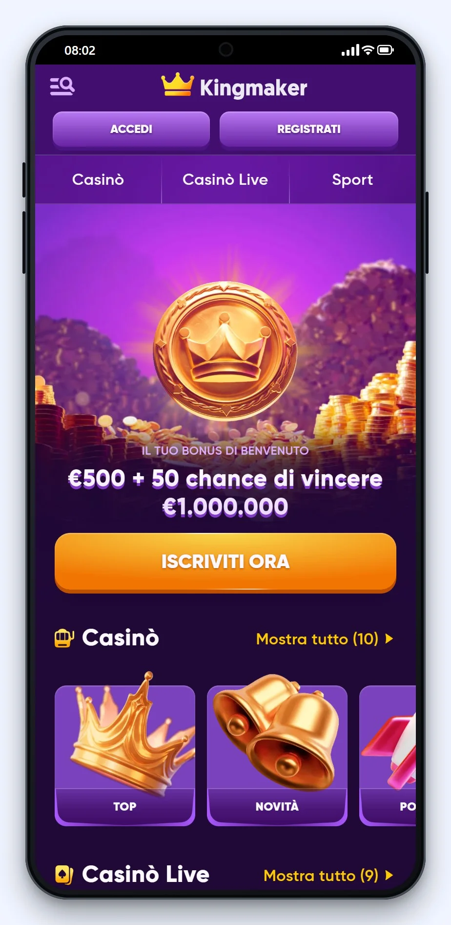 la lobby mobile di Kingmaker nella guida ai skrill casino