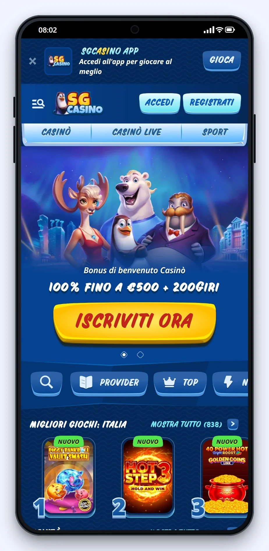 la lobby mobile di SG Casino nella guida ai siti scommesse ecopayz