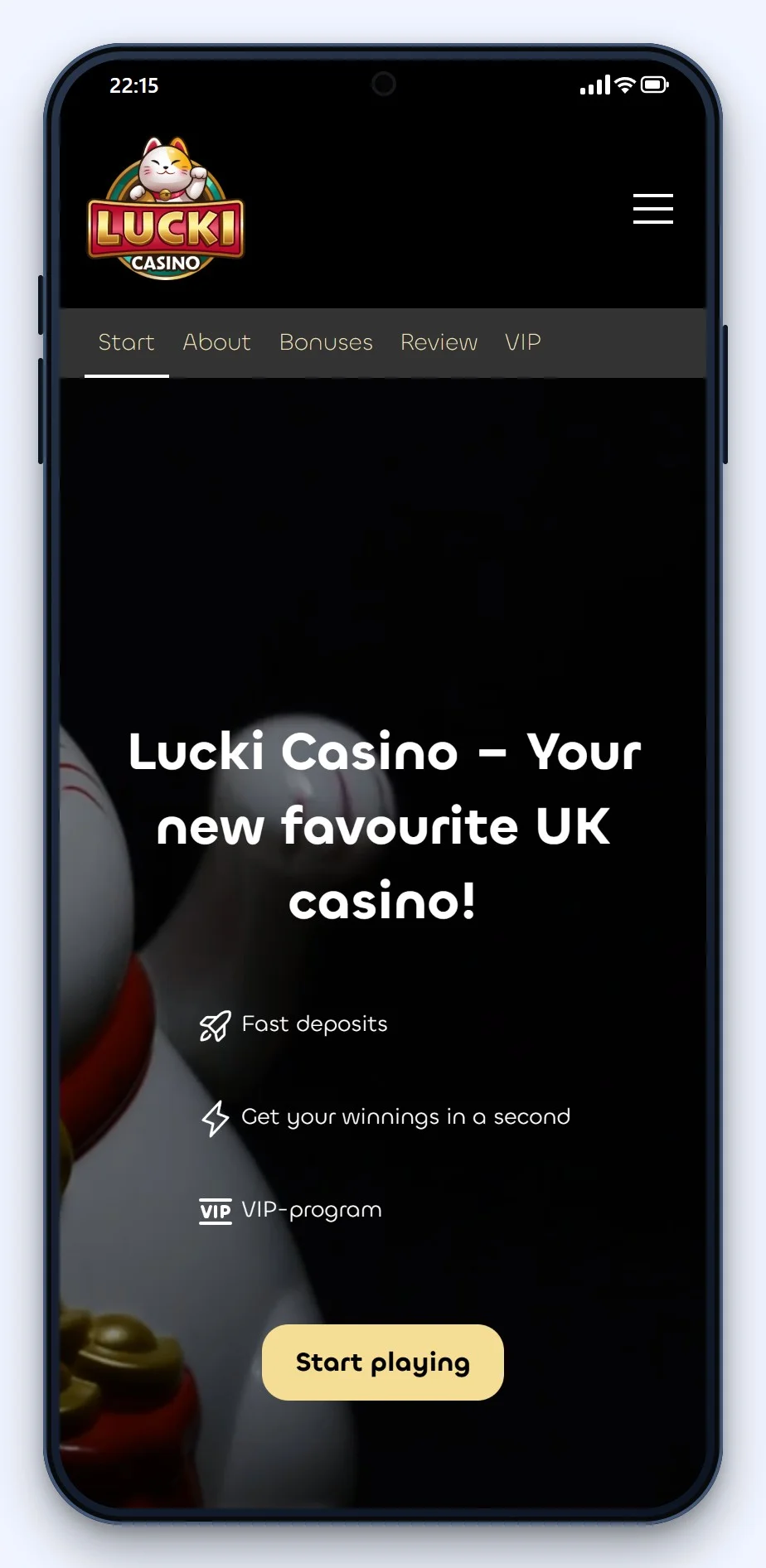the Lucki Casino homepage, reviewed in our casinos not on gamstop guide